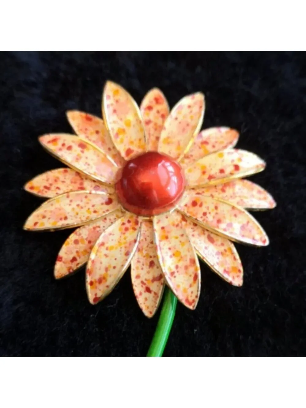 Vintage Orange & Red Flower Brooch Made In Germany Mid Century Rare 3.5
